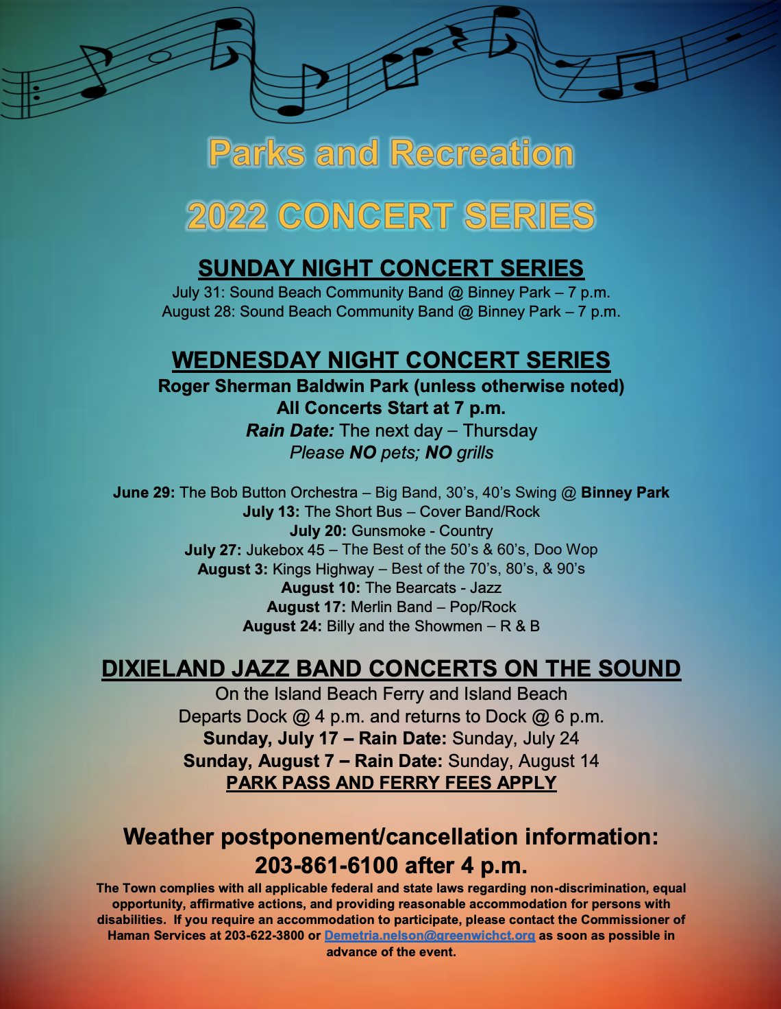 2022 Greenwich Parks and Recreation Summer Concerts